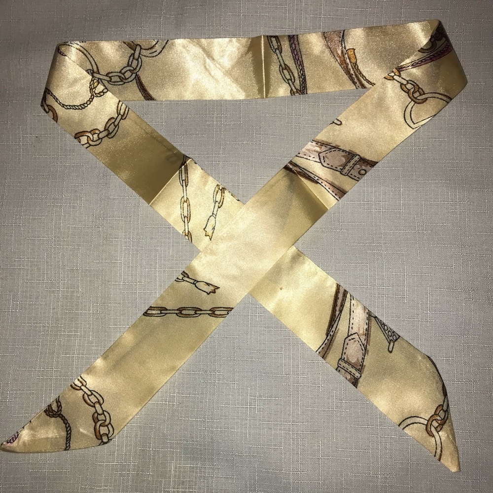 Twilly Silk Handbag Headband Neck Tie Scarf (1) Cream - Picture 5 of 6
